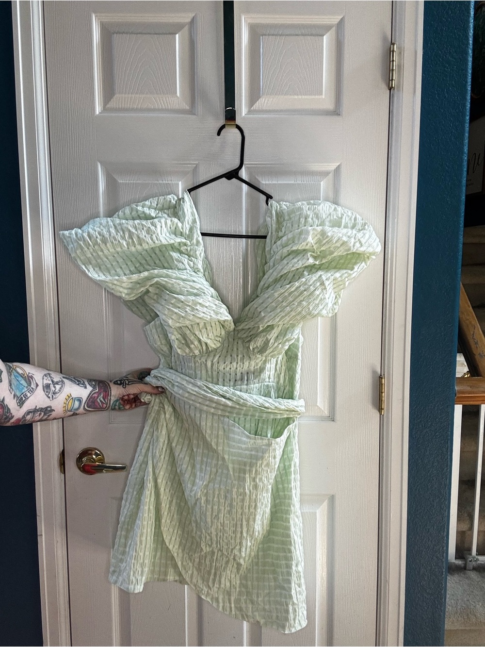 ASOS Curve Pale Green Ruffle-Trim Mini Dress